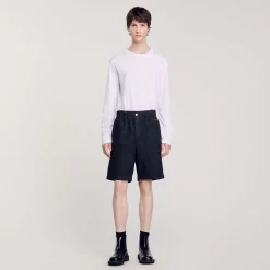 Pantalons & Shorts*SANDRO Bermuda En Denim Brut Noir