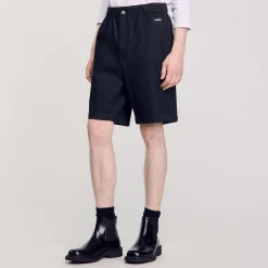 Pantalons & Shorts*SANDRO Bermuda En Denim Brut Noir