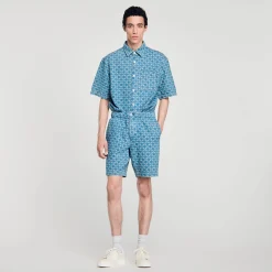 Pantalons & Shorts*SANDRO Bermuda En Denim Square Cross Bleu Ciel