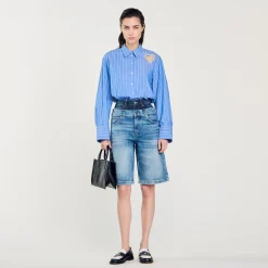 Jupes & Shorts*SANDRO Bermuda En Jean à Double Ceinture Bleu jean