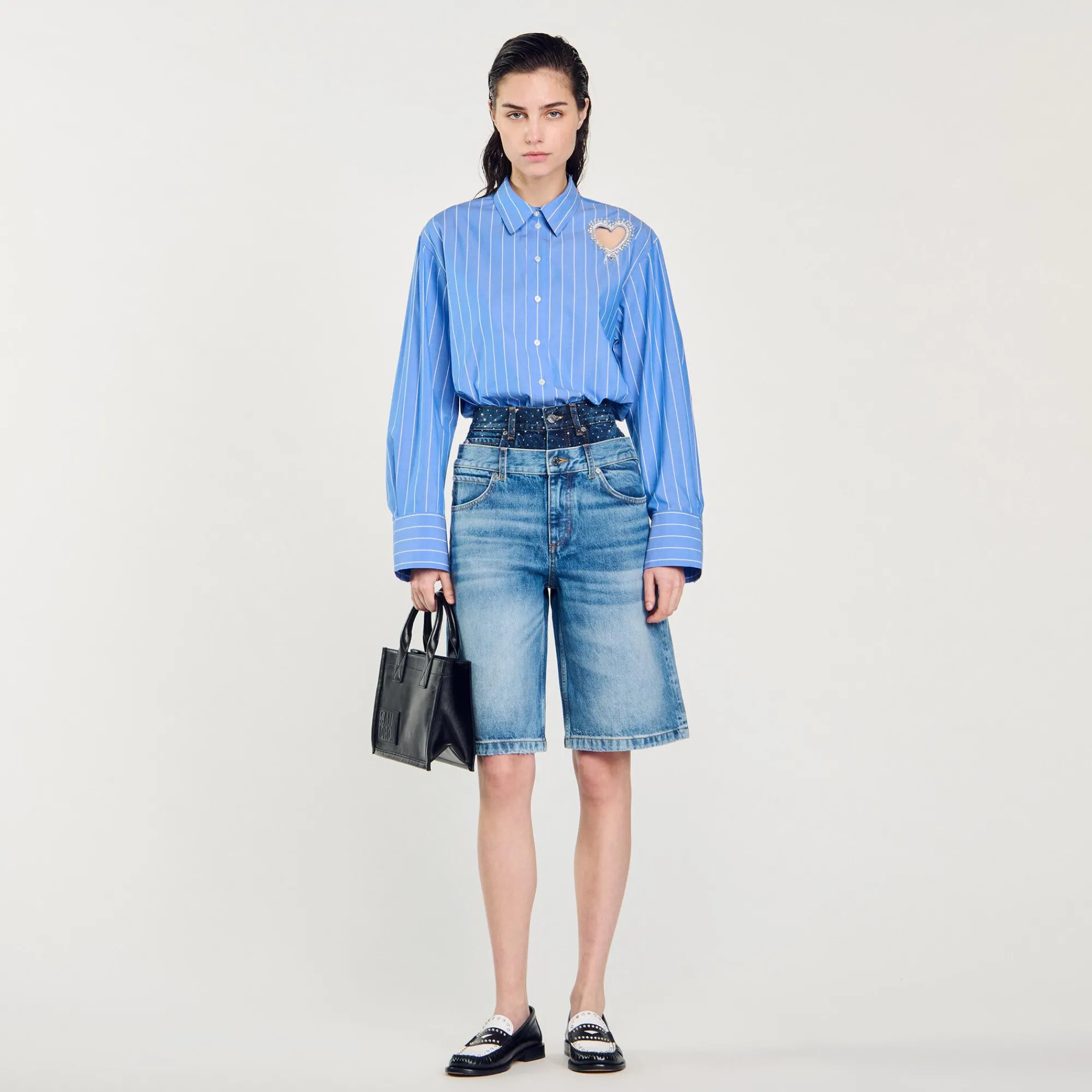 Jupes & Shorts*SANDRO Bermuda En Jean à Double Ceinture Bleu jean