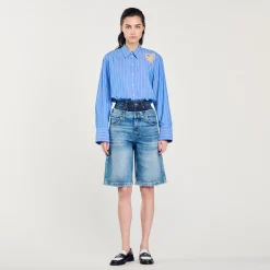 Jupes & Shorts*SANDRO Bermuda En Jean à Double Ceinture Bleu jean
