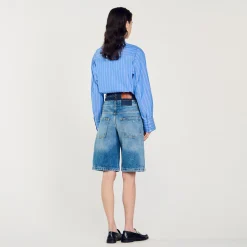 Jupes & Shorts*SANDRO Bermuda En Jean à Double Ceinture Bleu jean