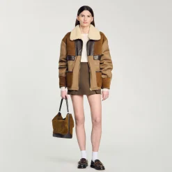 Manteaux|Blousons & Vestes*SANDRO Blouson à Col Mouton Marron