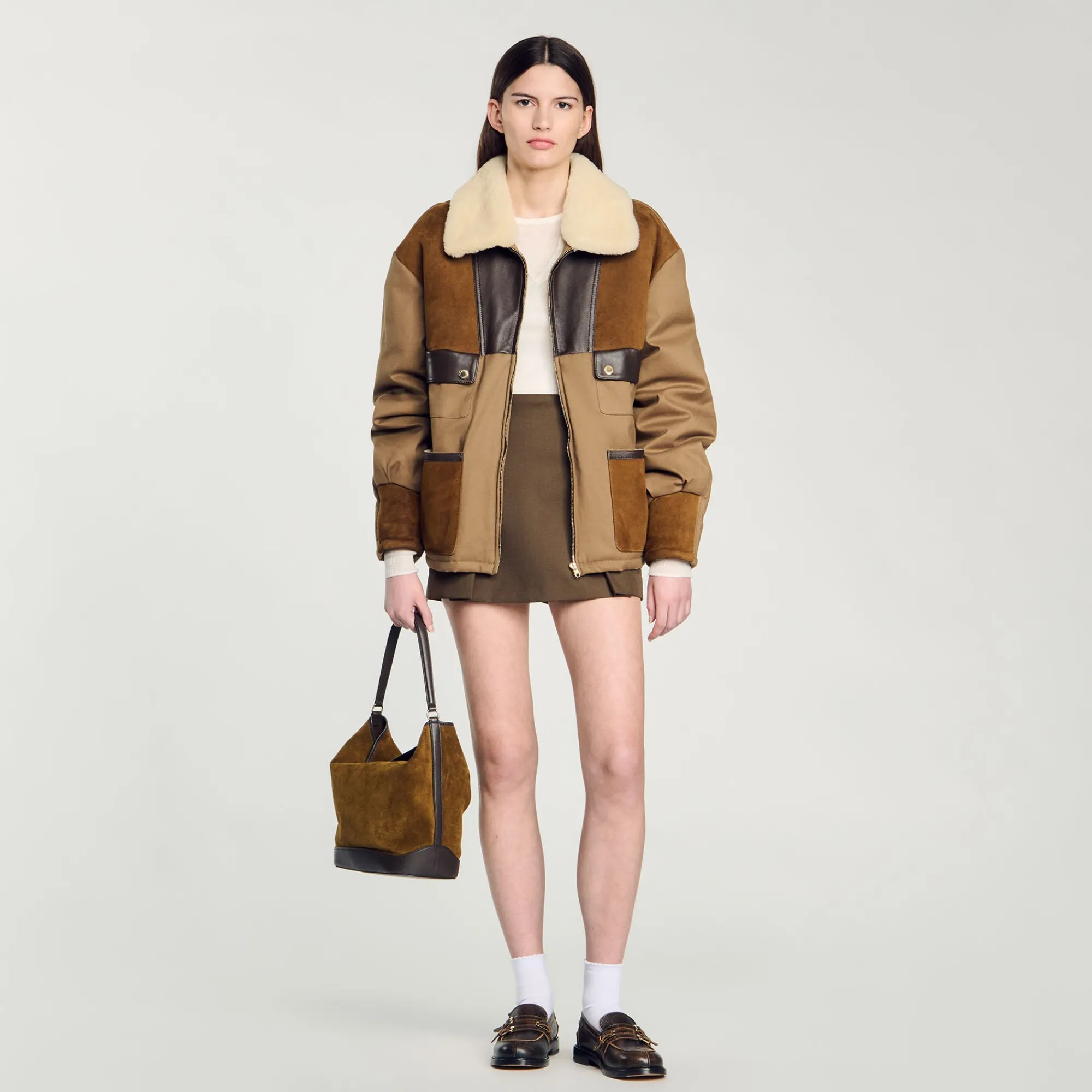 Manteaux|Blousons & Vestes*SANDRO Blouson à Col Mouton Marron