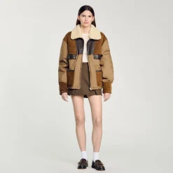 Manteaux|Blousons & Vestes*SANDRO Blouson à Col Mouton Marron