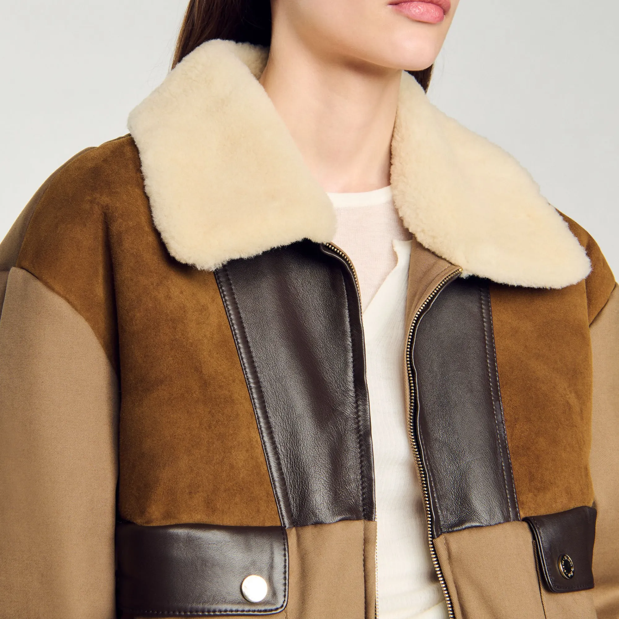 Manteaux|Blousons & Vestes*SANDRO Blouson à Col Mouton Marron