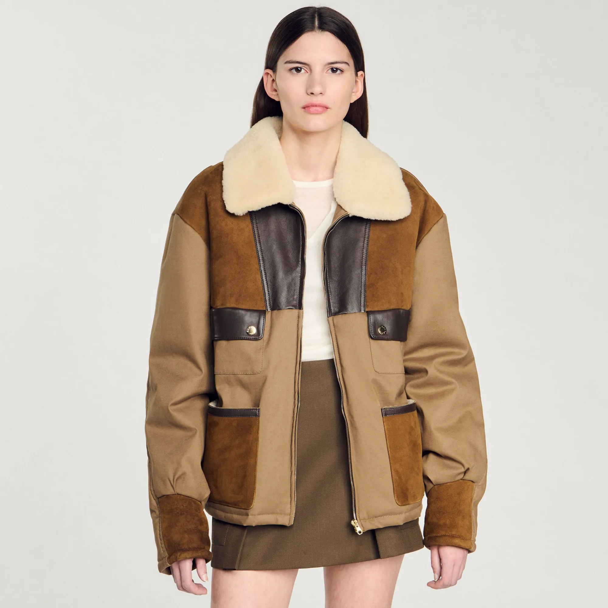 Manteaux|Blousons & Vestes*SANDRO Blouson à Col Mouton Marron