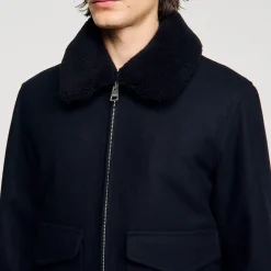 Manteaux & Blousons*SANDRO Blouson Aviateur En Laine Marine