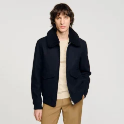 Manteaux & Blousons*SANDRO Blouson Aviateur En Laine Marine
