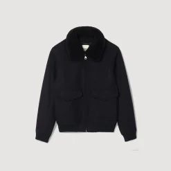 Manteaux & Blousons*SANDRO Blouson Aviateur En Laine Marine