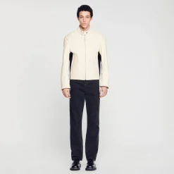 Cuirs|Manteaux & Blousons*SANDRO Blouson Biker En Cuir Ecru
