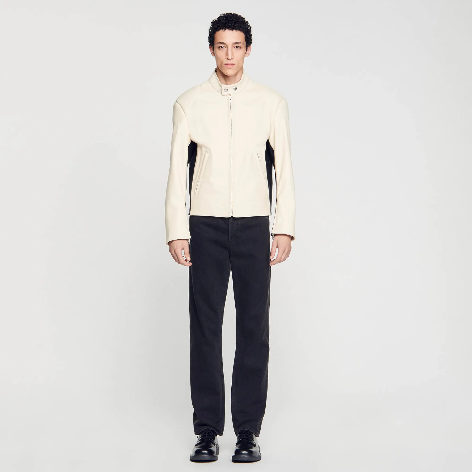 Cuirs|Manteaux & Blousons*SANDRO Blouson Biker En Cuir Ecru