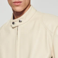 Cuirs|Manteaux & Blousons*SANDRO Blouson Biker En Cuir Ecru