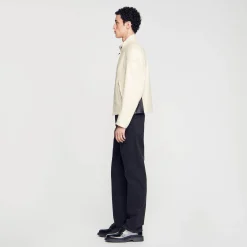 Cuirs|Manteaux & Blousons*SANDRO Blouson Biker En Cuir Ecru