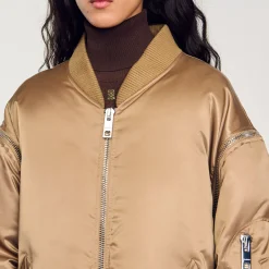 Blousons & Vestes*SANDRO Blouson Bomber Satiné Beige