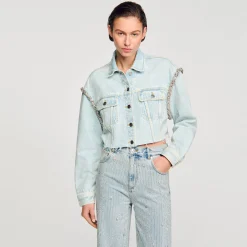 Blousons & Vestes*SANDRO Blouson Court En Denim Bleu jean clair