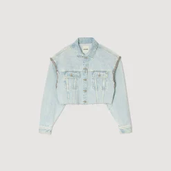 Blousons & Vestes*SANDRO Blouson Court En Denim Bleu jean clair