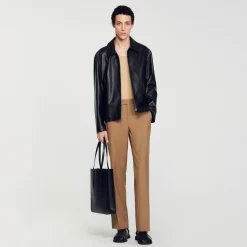 Manteaux & Blousons*SANDRO Blouson En Cuir D'agneau Noir