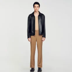 Manteaux & Blousons*SANDRO Blouson En Cuir D'agneau Noir