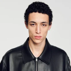 Manteaux & Blousons*SANDRO Blouson En Cuir D'agneau Noir