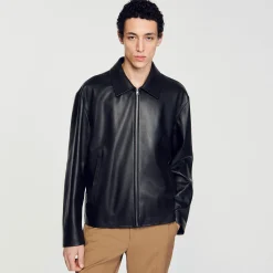 Manteaux & Blousons*SANDRO Blouson En Cuir D'agneau Noir