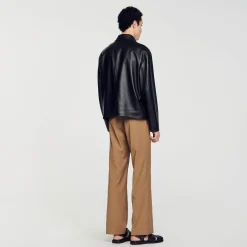 Manteaux & Blousons*SANDRO Blouson En Cuir D'agneau Noir