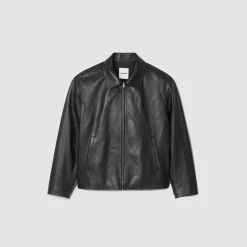 Manteaux & Blousons*SANDRO Blouson En Cuir D'agneau Noir
