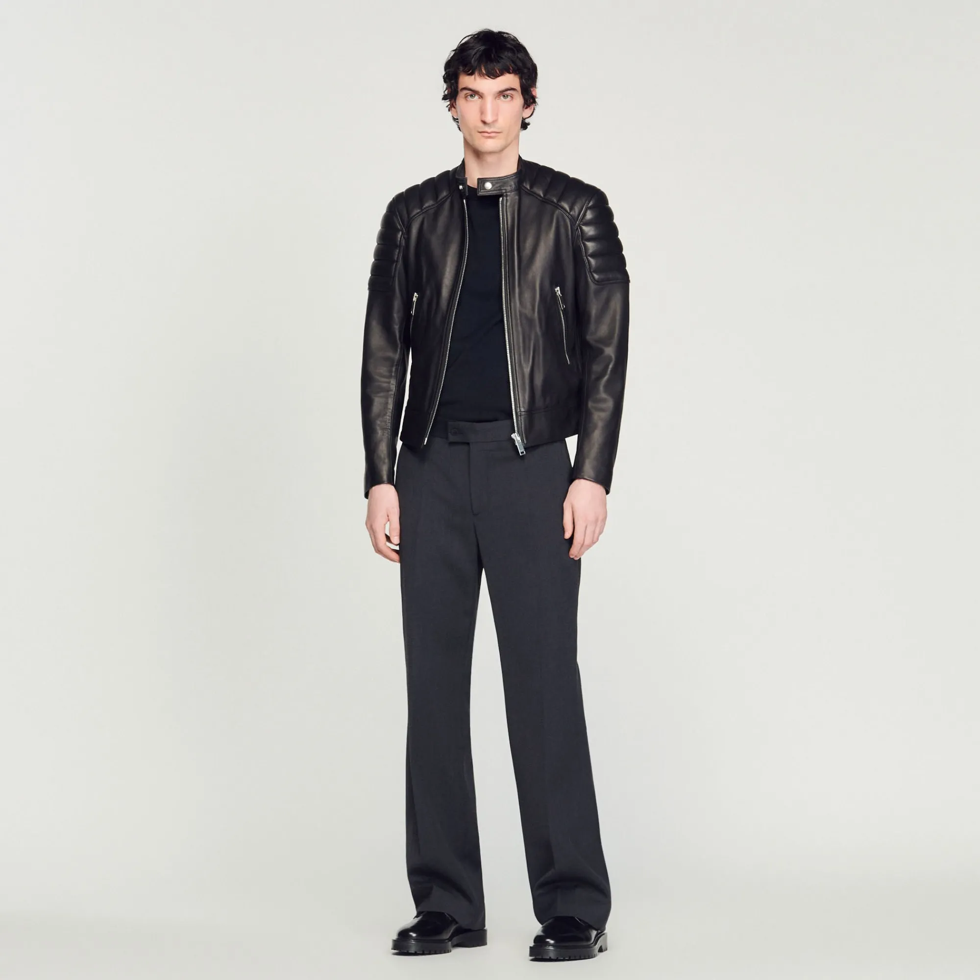 Cuirs|Manteaux & Blousons*SANDRO Blouson En Cuir Finitions Matelassées Noir