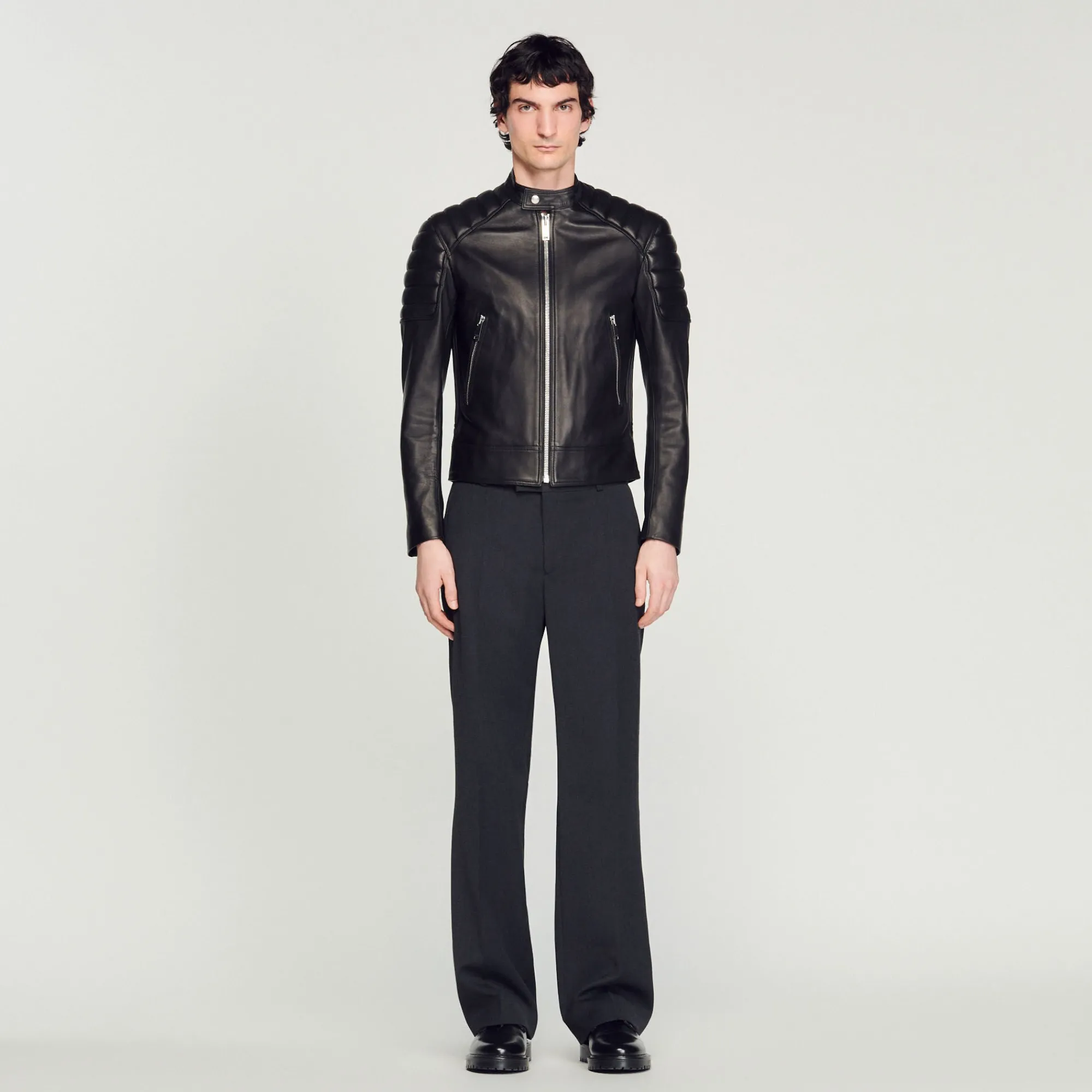Cuirs|Manteaux & Blousons*SANDRO Blouson En Cuir Finitions Matelassées Noir