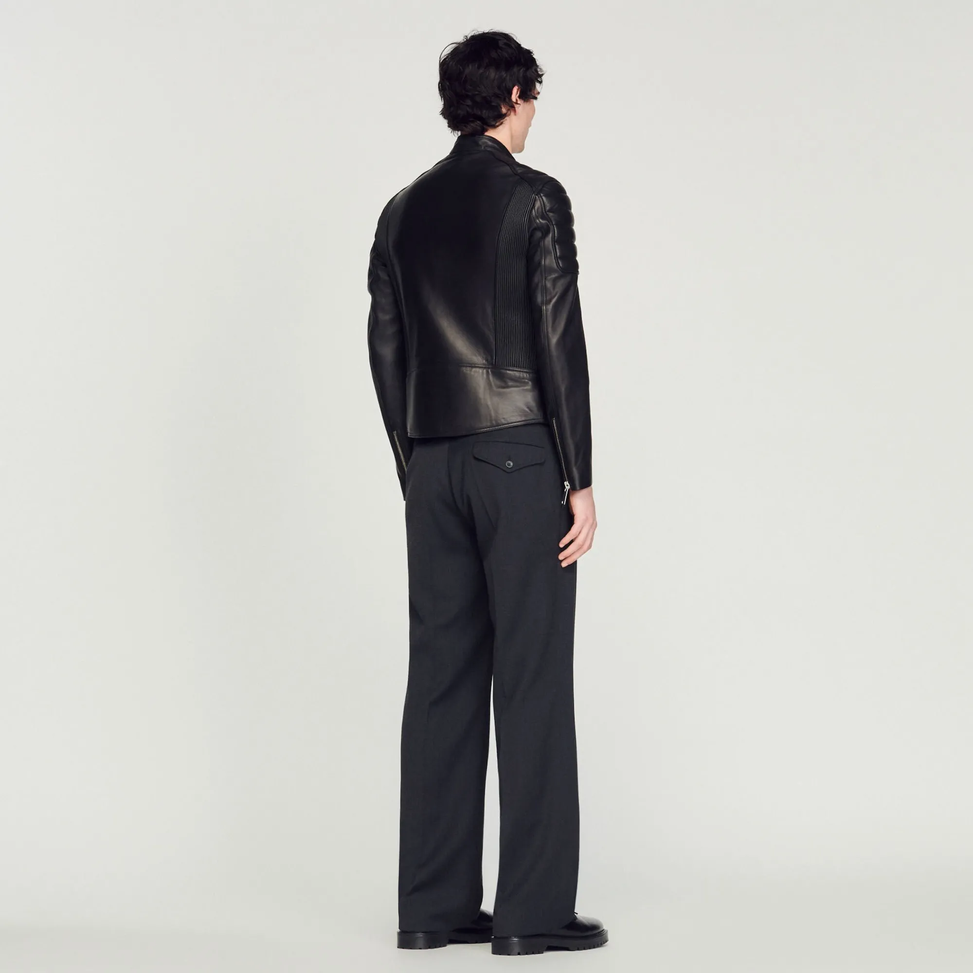 Cuirs|Manteaux & Blousons*SANDRO Blouson En Cuir Finitions Matelassées Noir