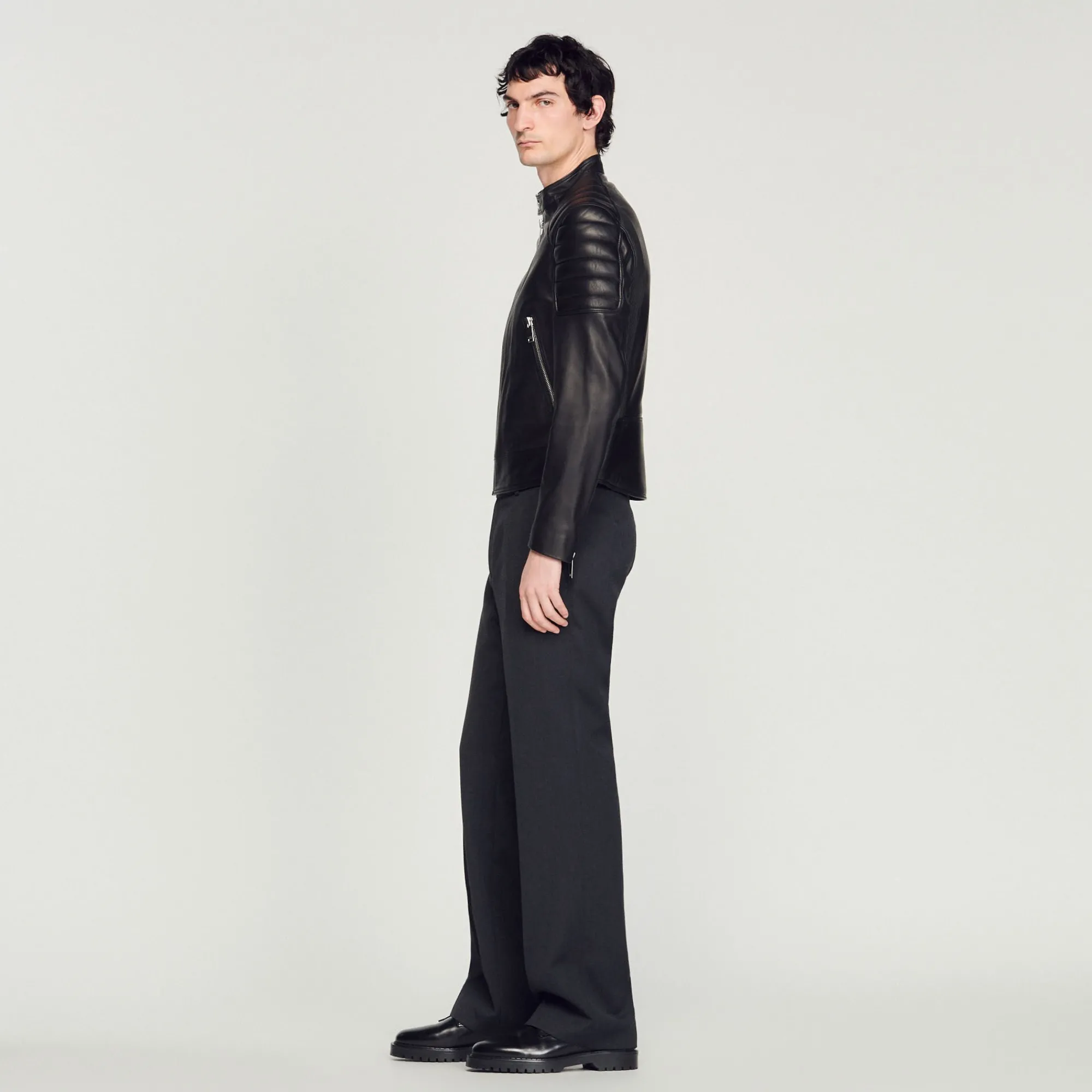 Cuirs|Manteaux & Blousons*SANDRO Blouson En Cuir Finitions Matelassées Noir