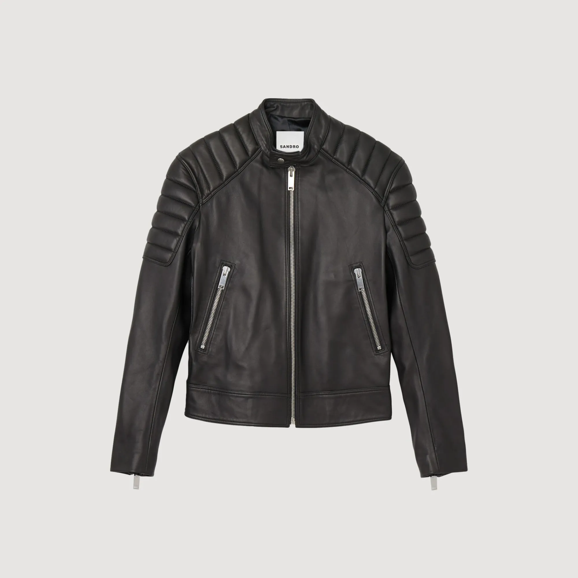 Cuirs|Manteaux & Blousons*SANDRO Blouson En Cuir Finitions Matelassées Noir