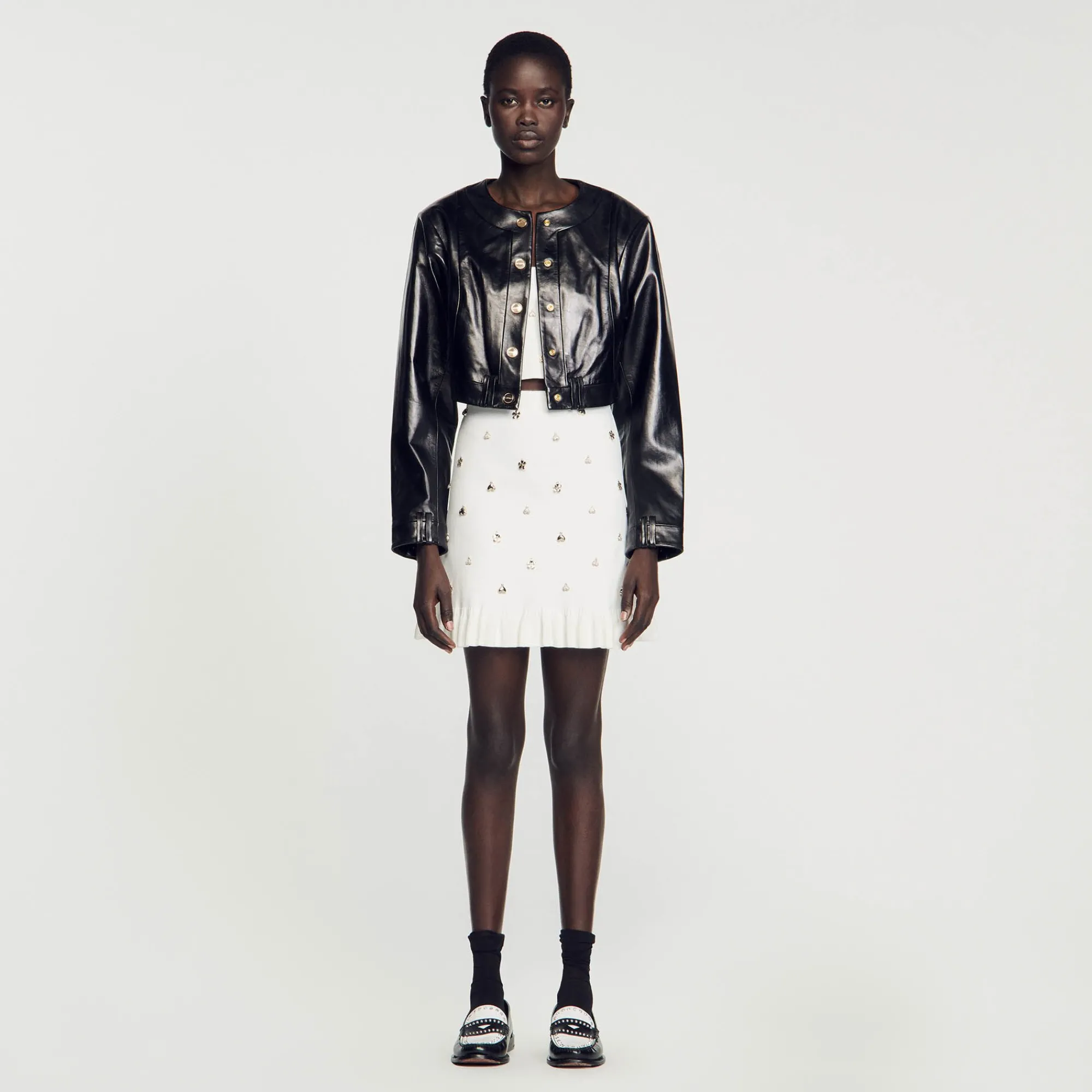 Manteaux|Blousons & Vestes*SANDRO Blouson En Cuir Glacé Noir