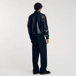 Manteaux & Blousons|Cuirs*SANDRO Blouson En Cuir Lisse Noir
