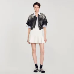 Blousons & Vestes*SANDRO Blouson En Cuir Orné De Cristaux Gris Foncé