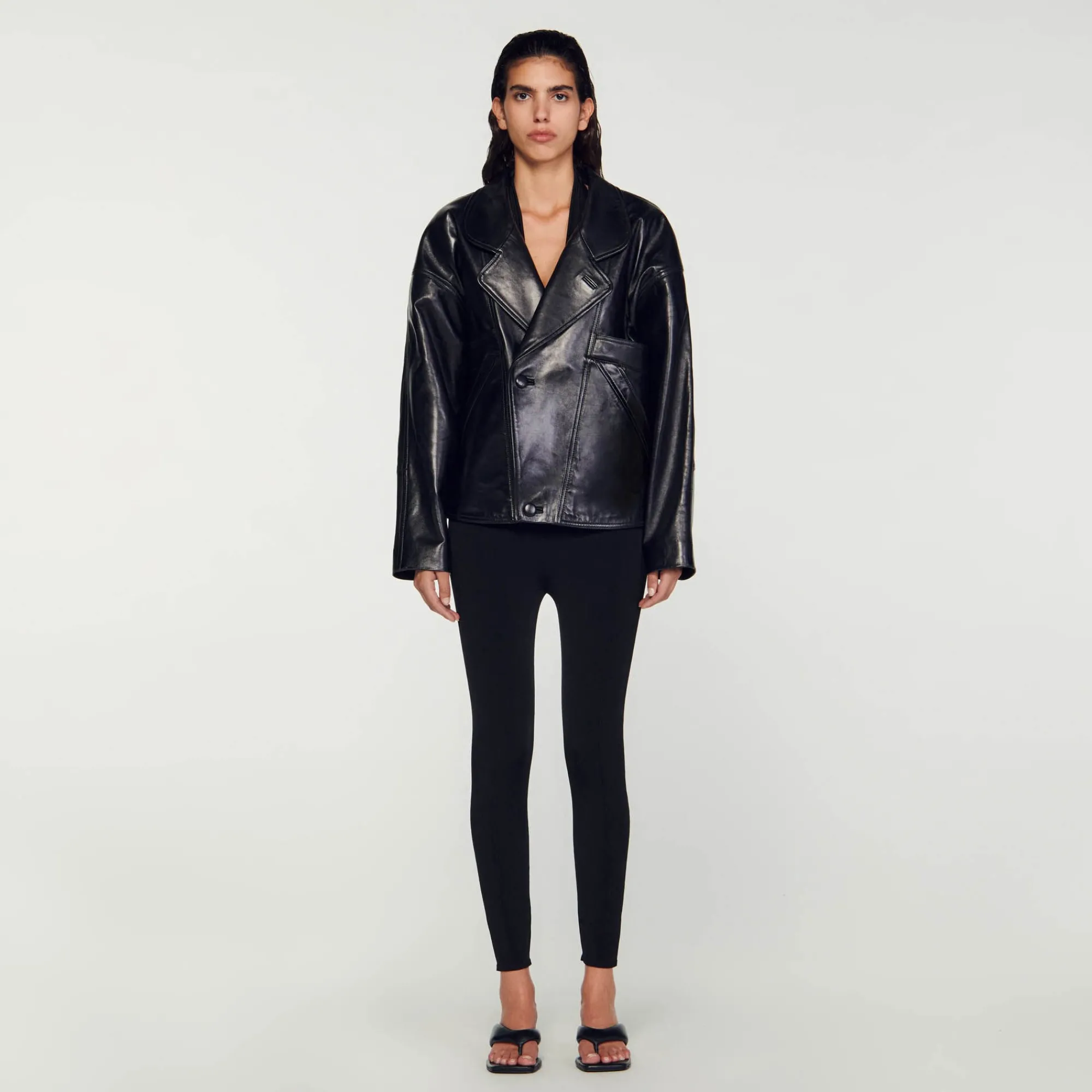 Manteaux|Blousons & Vestes*SANDRO Blouson En Cuir Oversize Noir