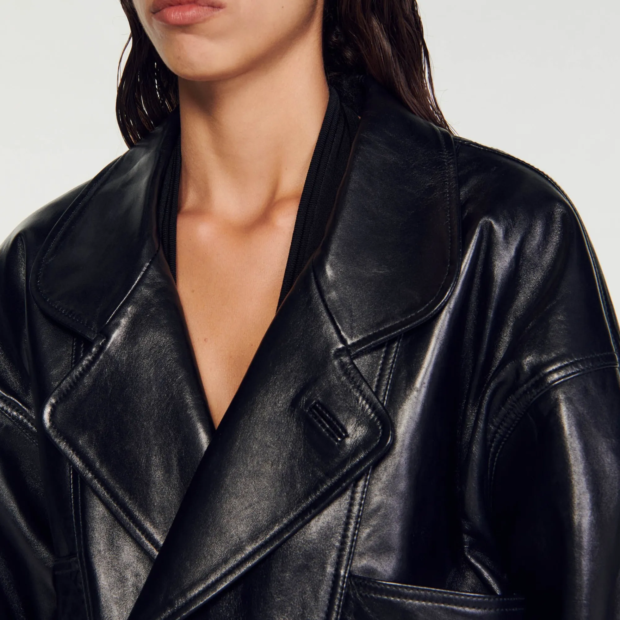 Manteaux|Blousons & Vestes*SANDRO Blouson En Cuir Oversize Noir