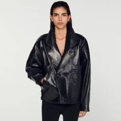 Manteaux|Blousons & Vestes*SANDRO Blouson En Cuir Oversize Noir