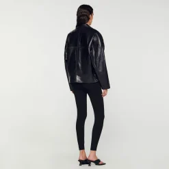 Manteaux|Blousons & Vestes*SANDRO Blouson En Cuir Oversize Noir