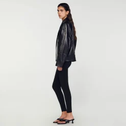 Manteaux|Blousons & Vestes*SANDRO Blouson En Cuir Oversize Noir