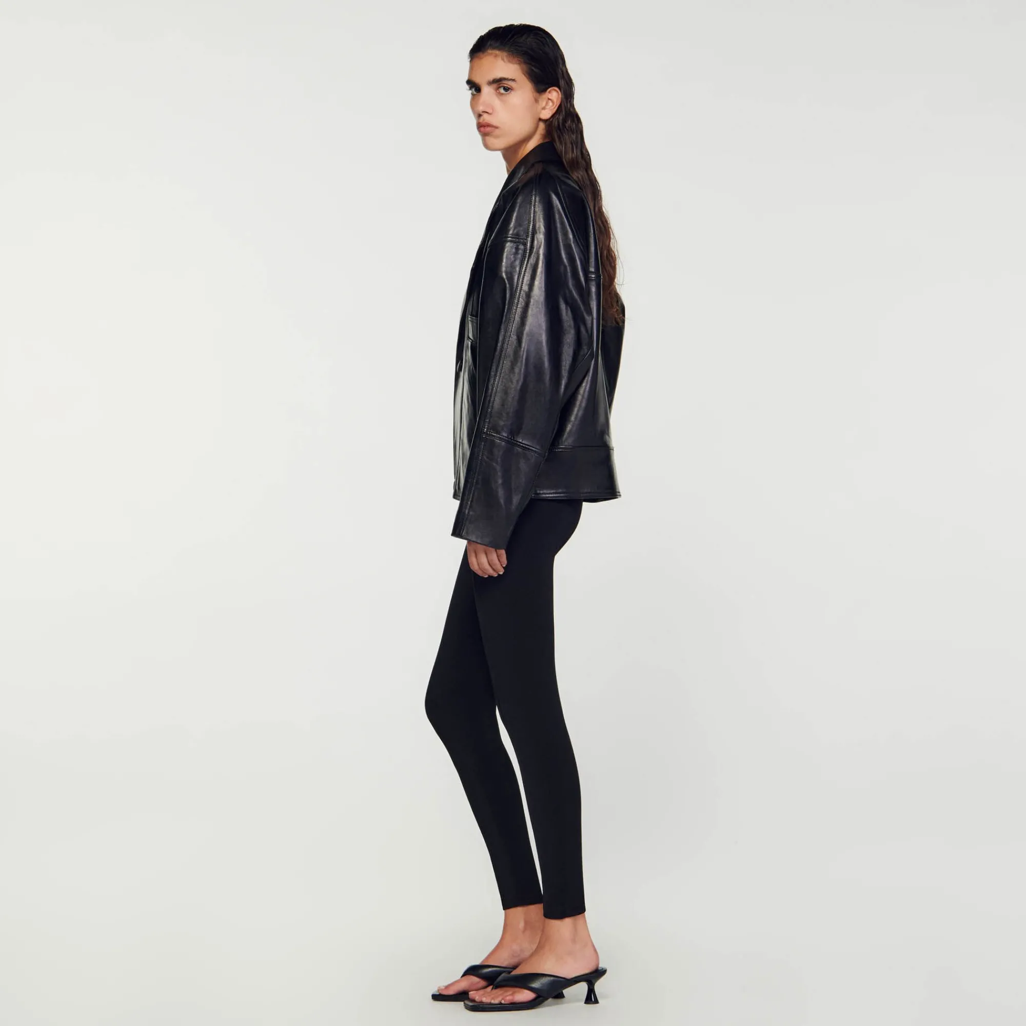 Manteaux|Blousons & Vestes*SANDRO Blouson En Cuir Oversize Noir