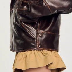 Blousons & Vestes*SANDRO Blouson En Cuir Oversize Marron