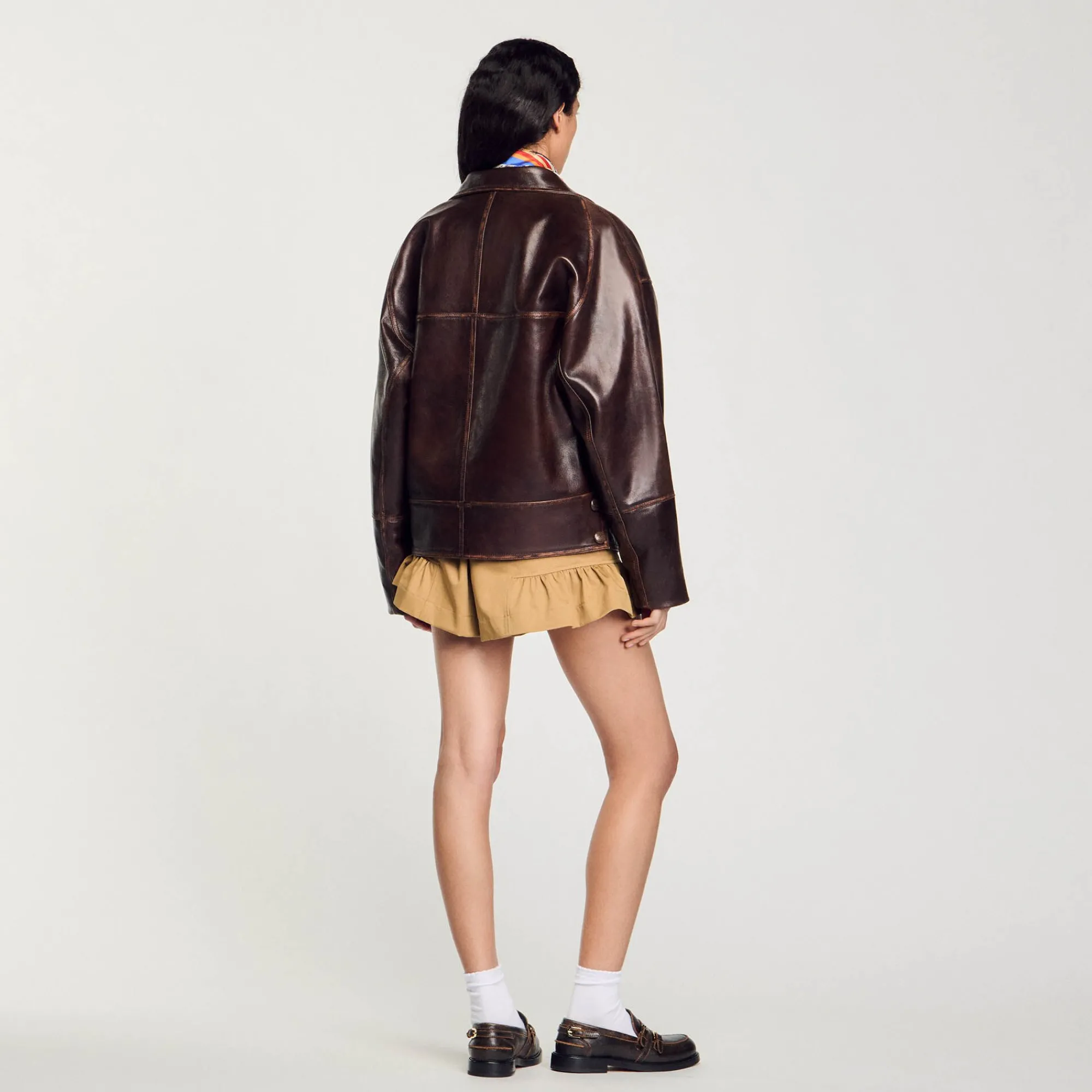 Blousons & Vestes*SANDRO Blouson En Cuir Oversize Marron