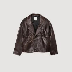 Blousons & Vestes*SANDRO Blouson En Cuir Oversize Marron