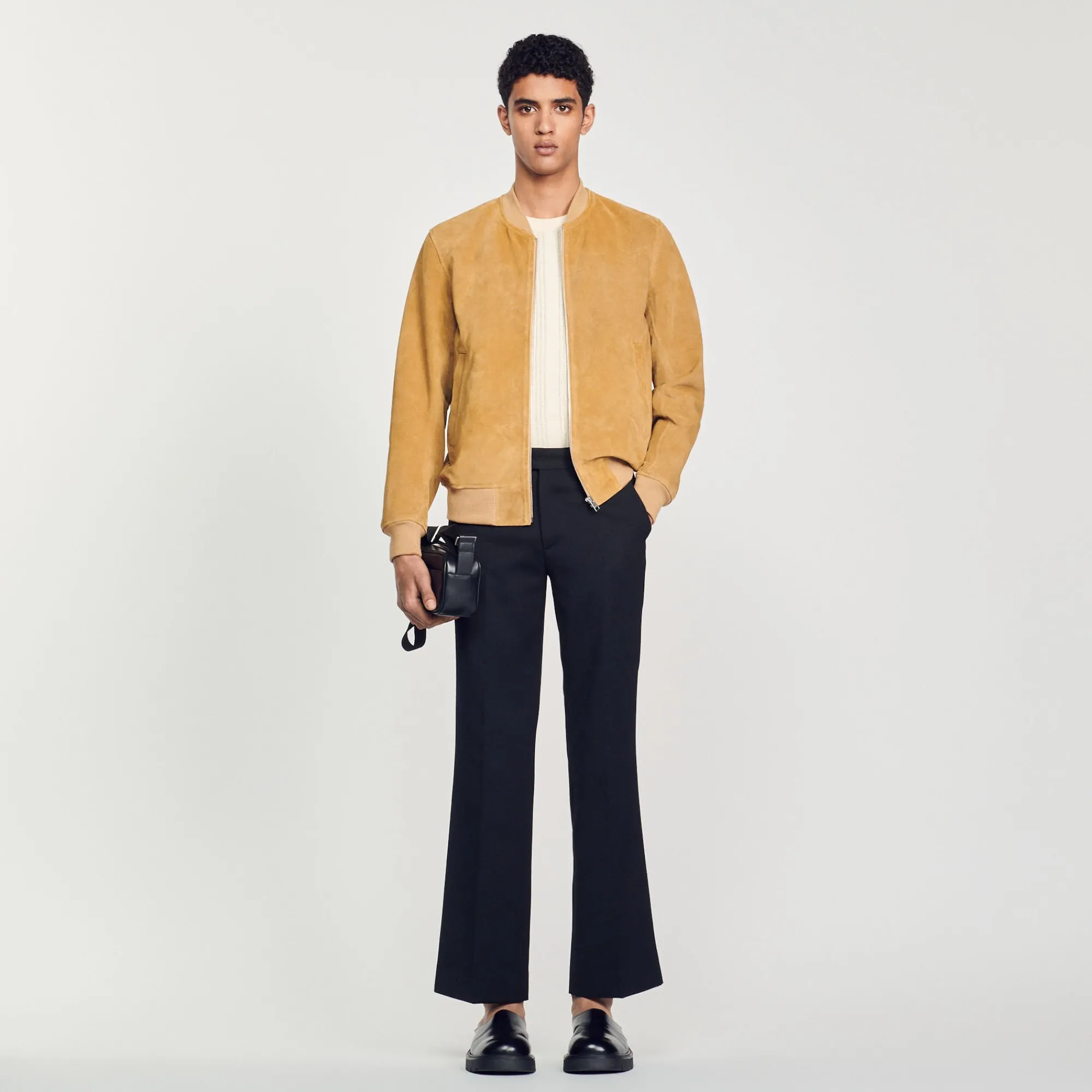 Cuirs|Manteaux & Blousons*SANDRO Blouson En Cuir Suédé Beige
