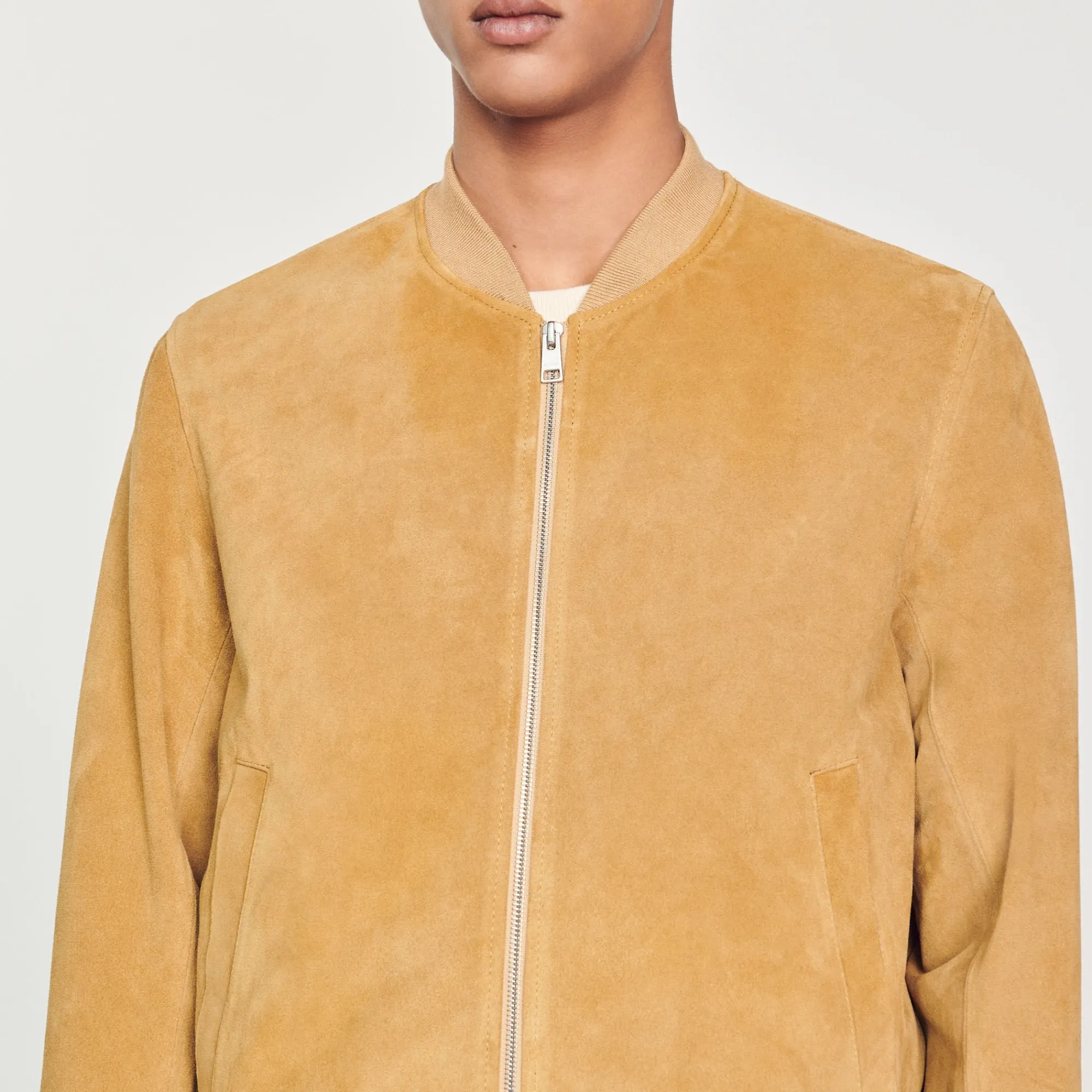 Cuirs|Manteaux & Blousons*SANDRO Blouson En Cuir Suédé Beige
