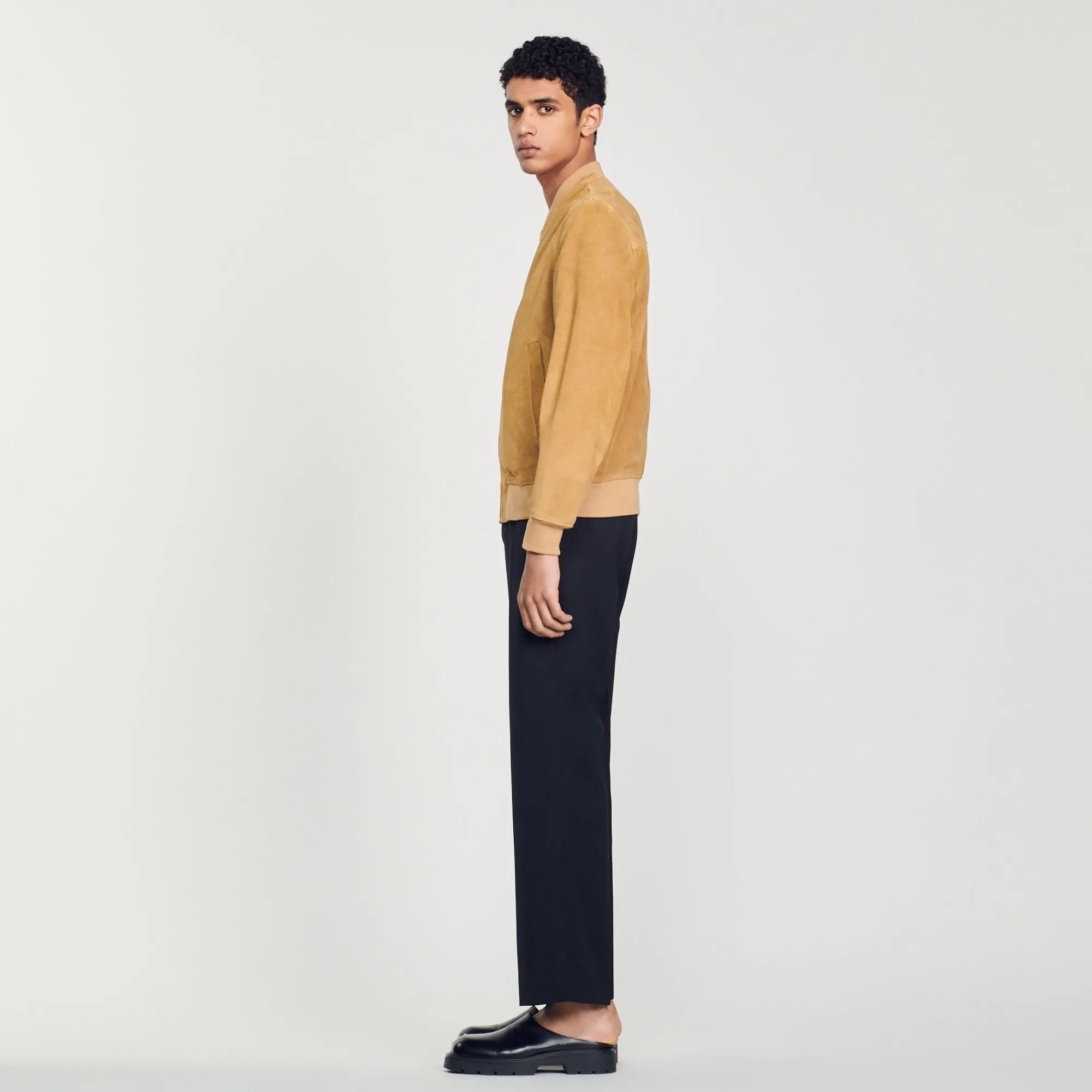 Cuirs|Manteaux & Blousons*SANDRO Blouson En Cuir Suédé Beige