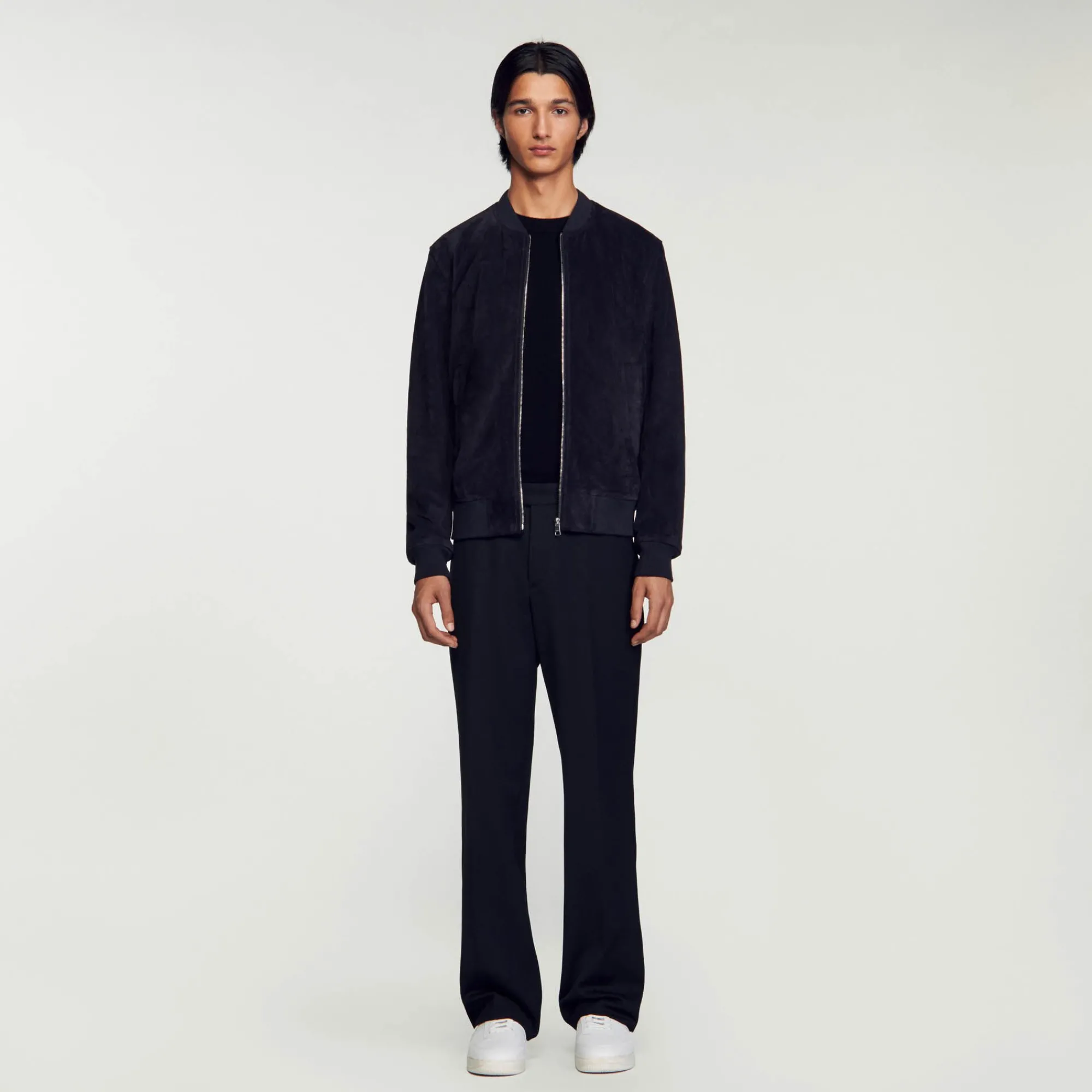 Cuirs|Manteaux & Blousons*SANDRO Blouson En Cuir Suédé Marine