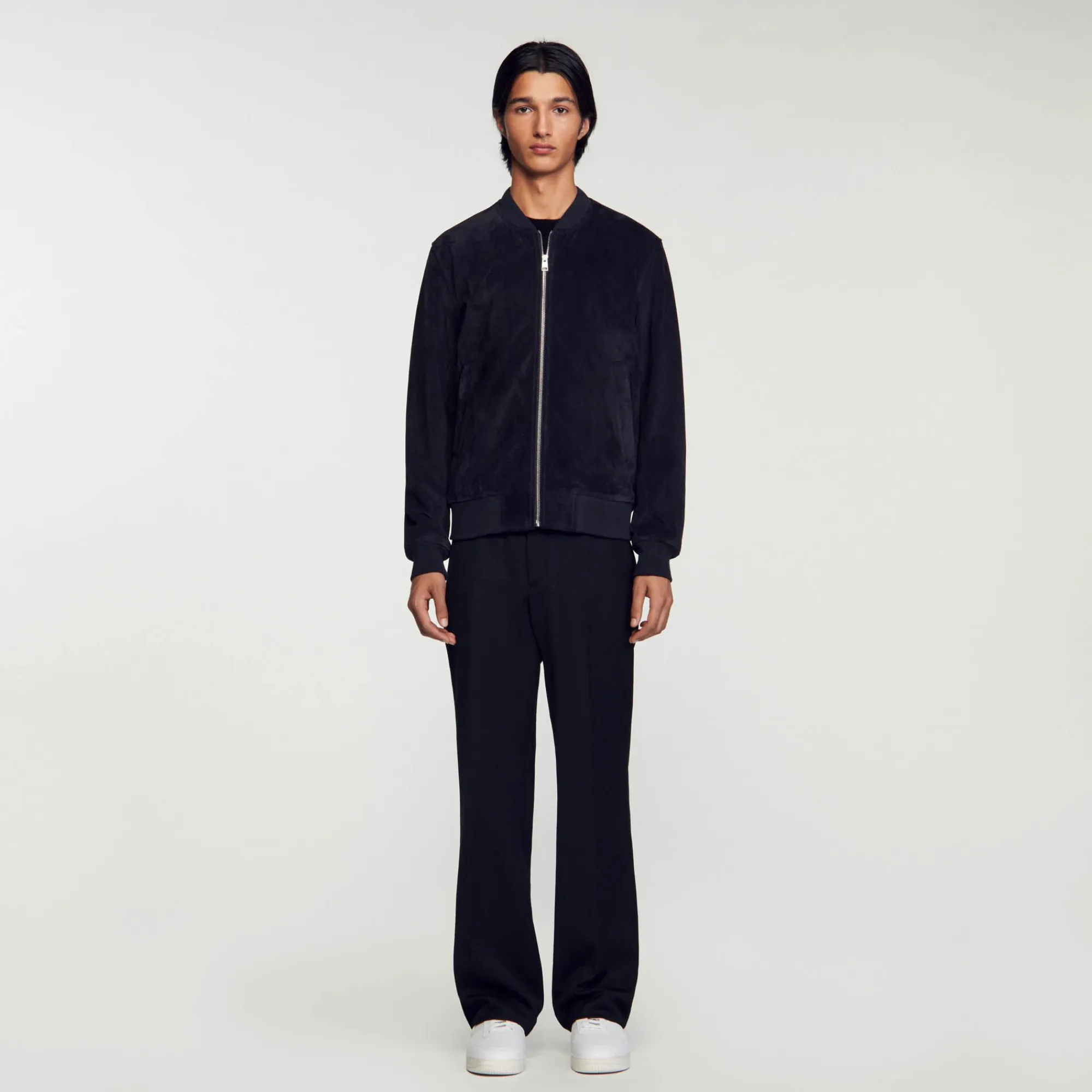 Cuirs|Manteaux & Blousons*SANDRO Blouson En Cuir Suédé Marine